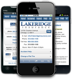 Mobile phones showing insurance agency websites