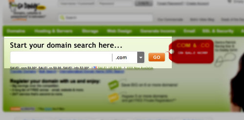 Screenshot of GoDaddy domain search