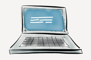 Drawing of a laptop showing a blue screen