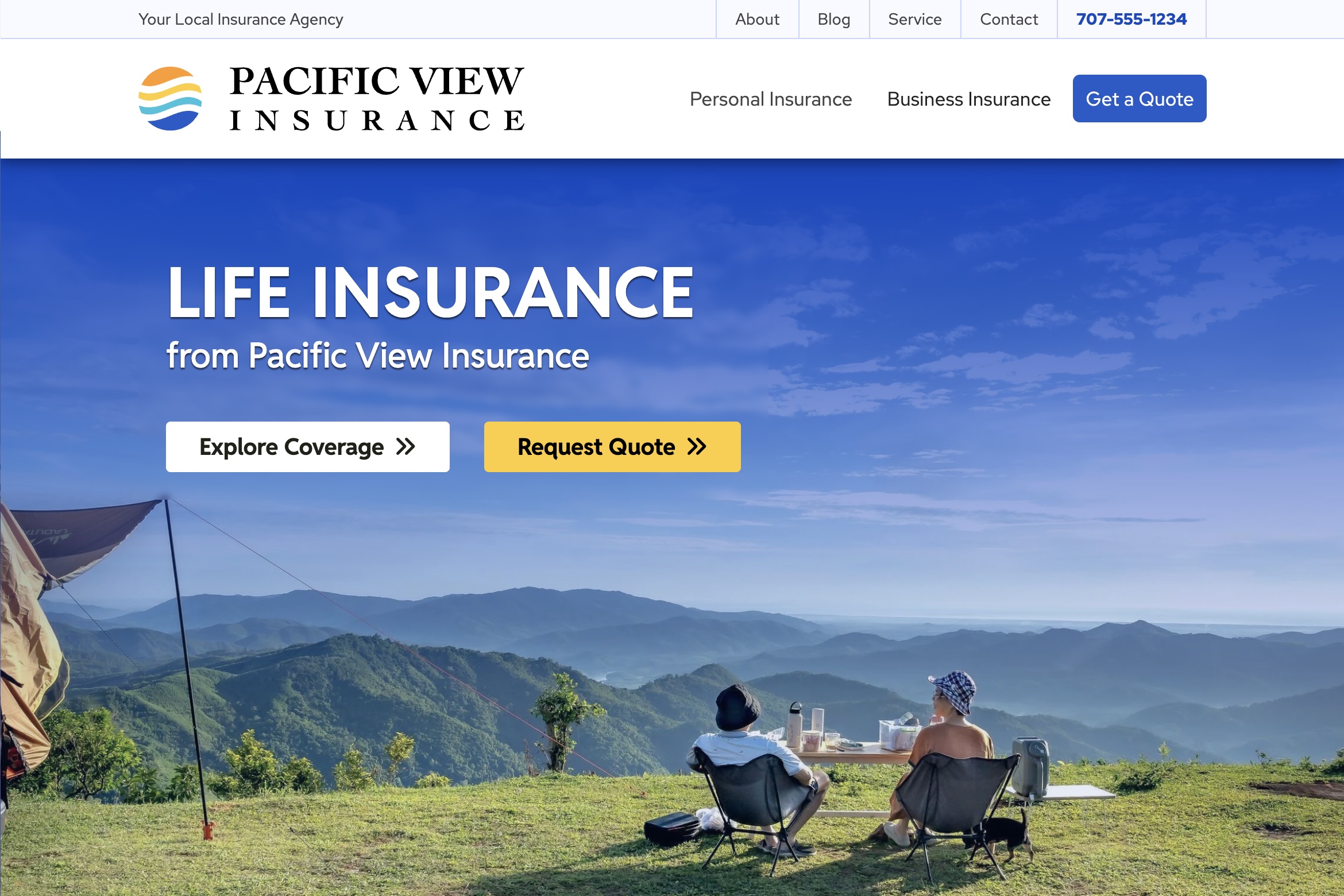 Screentshot of Pacific View Insurance website