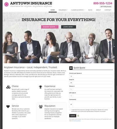Screentshot of Anytown Insurance website