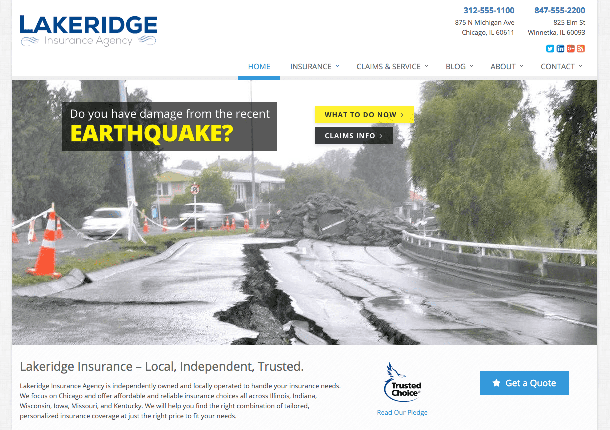 Earthquake homepage screenshot