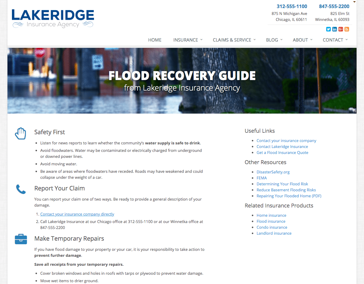 Flood disaster recovery page screenshot
