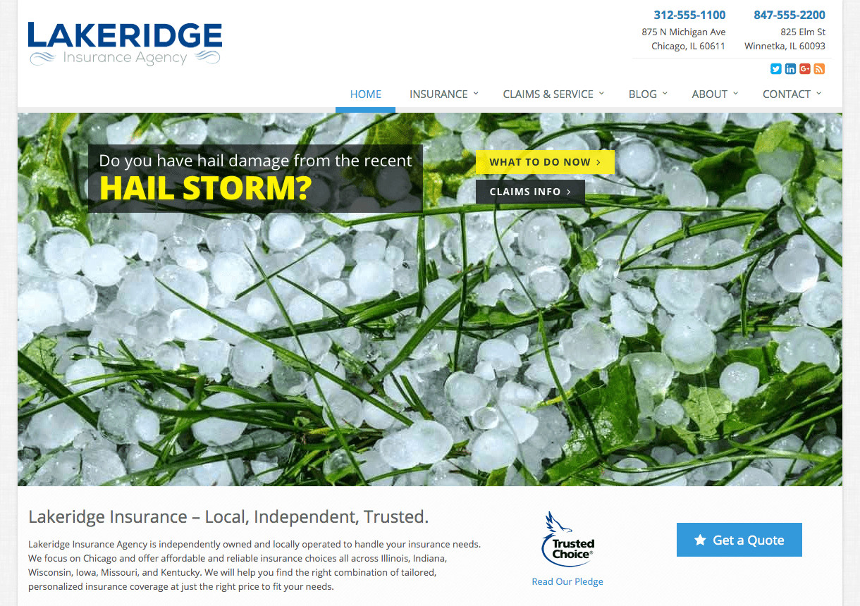 Hail storm homepage screenshot