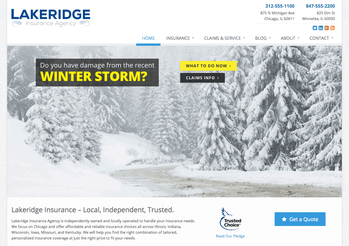 Winter storm homepage screenshot